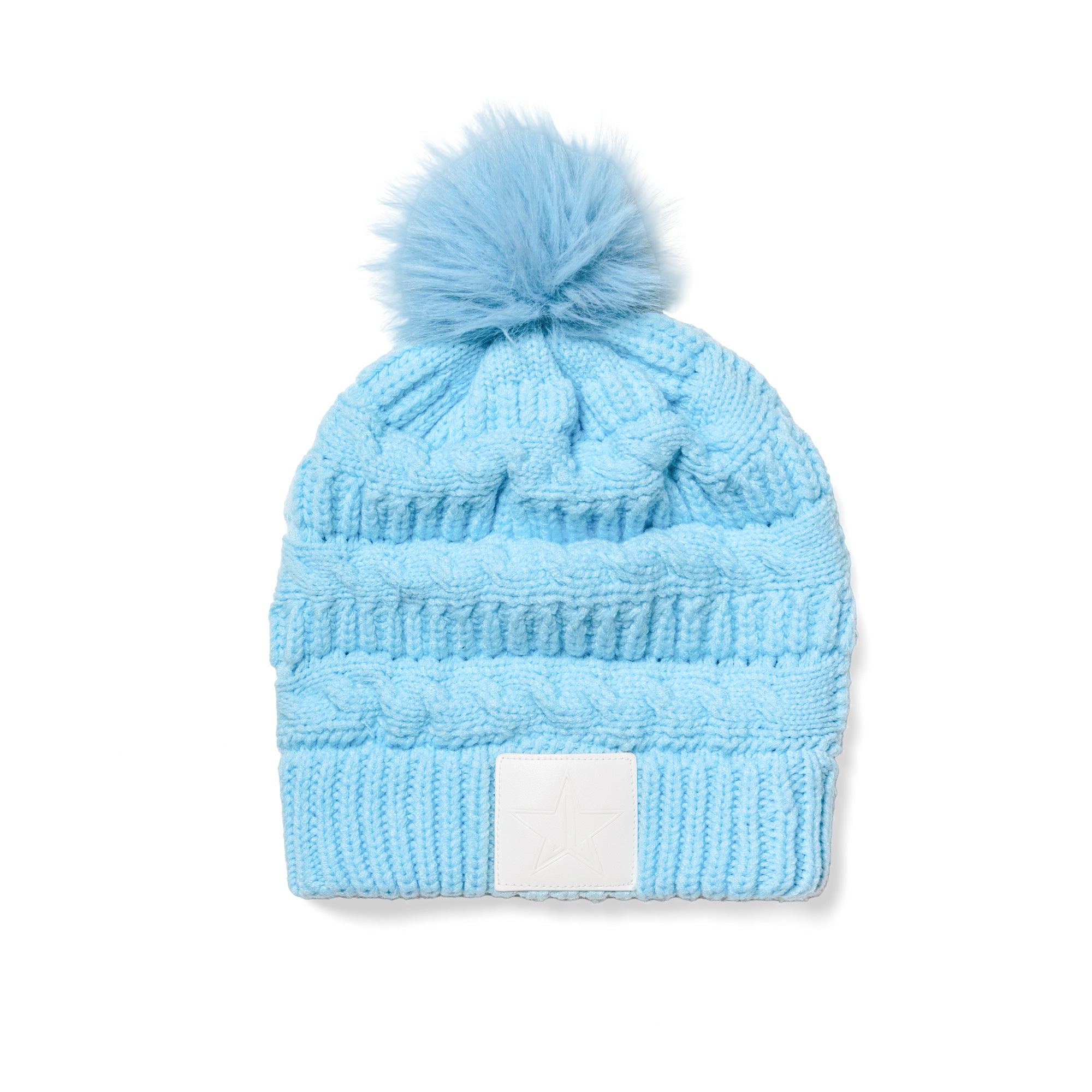 Baby Blue Snow Drift Cable Knit Pom-Pom Beanie